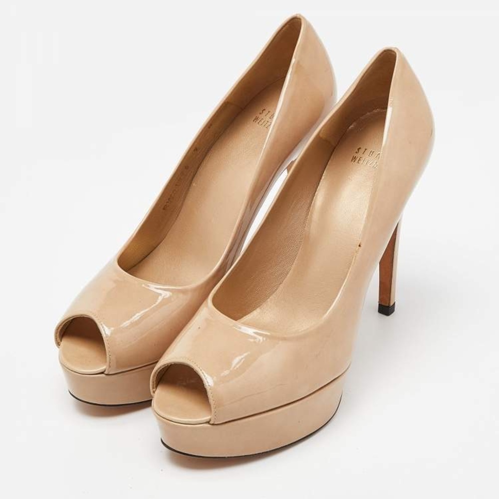 Stuart Weitzman Nude Platform Peep-Toe Heels